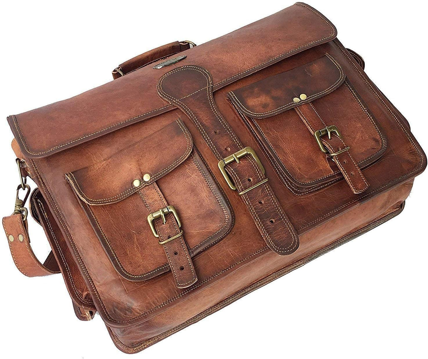 cuero Leather Messenger Bag for Men, 18 Inch Laptop Crossbody, Handmade Leather Shoulder Satchel Bag for Men, Full Grain Business Briefcase for Office/Work/Travel - Vintage Brown
