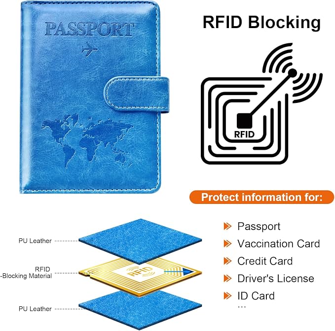 Eoehro Passport Holder for Travel Essentials, Passport Wallet Cover Case for Travel Must Haves Accessories,Passport Book Holders for Women and Men(blue)