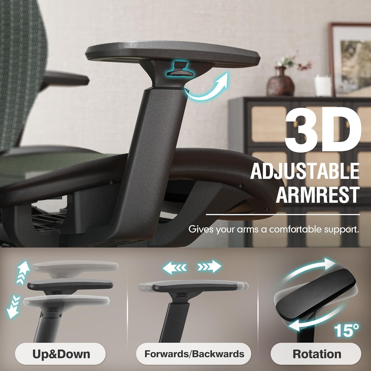 ELABEST T96 Mesh Office Chair,Ergonomic Computer Desk Chair,Sturdy Task Chair- Adjustable Lumbar Support & Armrests,Tilt Function,Comfort Wide Seat,Swivel Home Office Chair