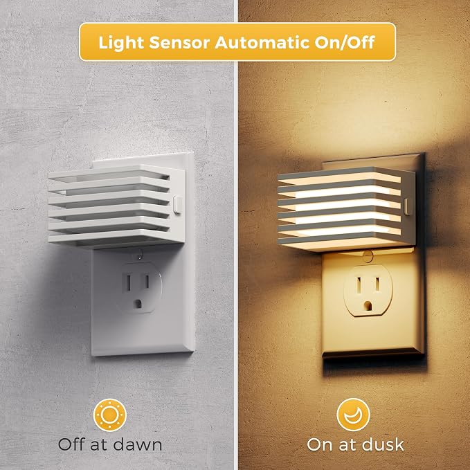 L LOHAS LED Night Lights Plug into Wall, 2 Pack Modern Night Light with Dusk to Dawn Sensor, Dimmable Plug in Night Light, Adjustable Brightness, 3000K Soft White for Bedroom Bathroom Hallway