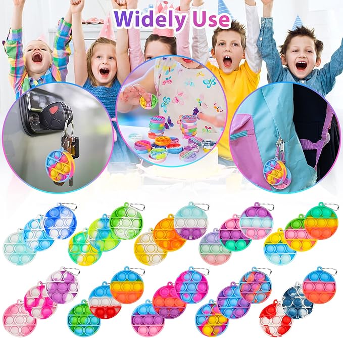 Pop Fidget Toys Bulk Its Party Favors for Kids 4-8 8-12 30 PCS Mini Pop Keychain It Sensory Fidget Toy Pack Fidgets for Classroom Prizes Students Kids Carnival Birthday Goodie Bag Stuffers Fillers