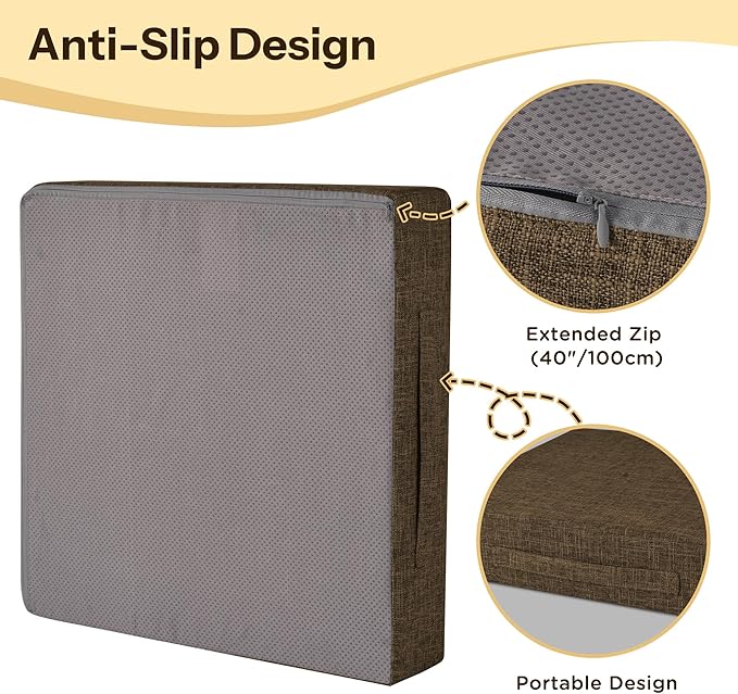Recliner Cushions for Elderly 20X20X4 Inch Thick Seat Cushion for Recliner Chair with Non-Slip Bottom and Washable Cover Square Chair Cushions for Couch, Armchair, Floor (1, Brown)
