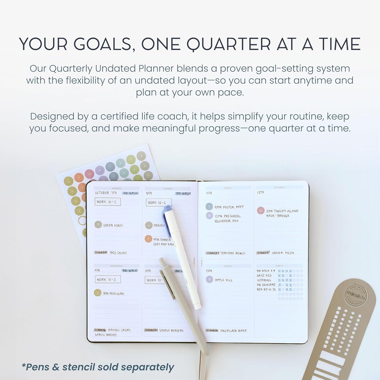 90-Day Quarterly Planner - Entrepreneur Goal Setting & Project Management, Undated 3-Month Productivity Planner for Small Business Owners, Navy