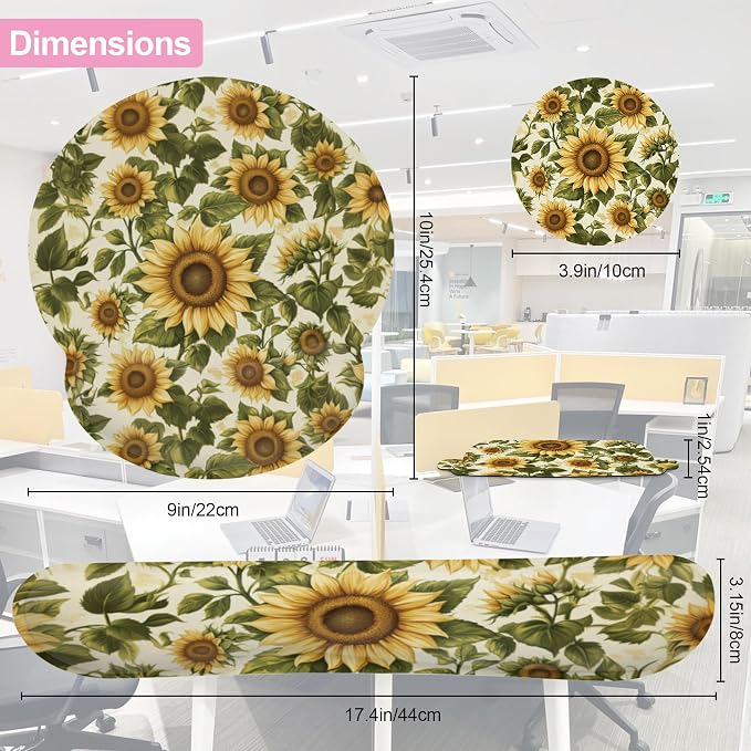 Vintage Sunflower Ergonomic Wrist Support Keyboard Mouse Wrist Rest Set, Computer Office Comfortable Wrist Rest for Mouse Easy Typing