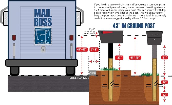 Mail Boss 7124 In- Ground Steel Mounting Mailbox Post, Wood Grain