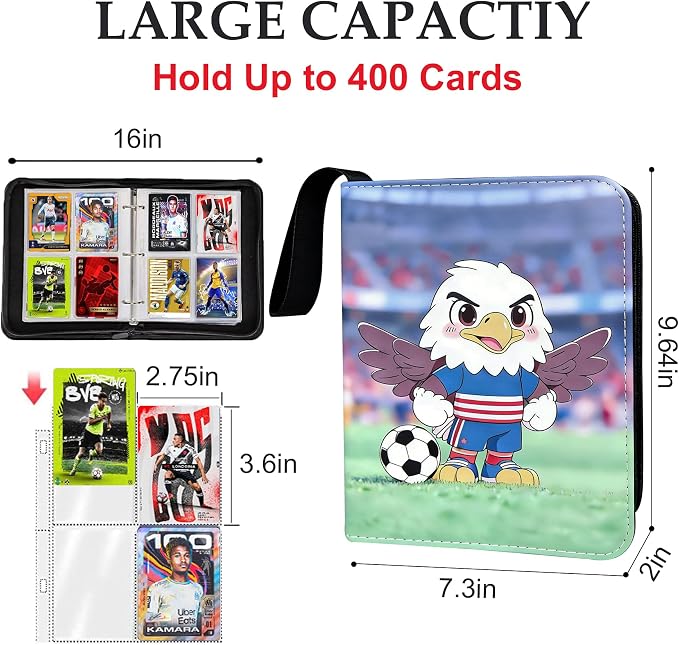 400 Pockets Soccer Card Binder for Soccer Cards 2025 2026 | Portable Waterproof Storage Bag with Removable Sleeves for Sports Cards Collectors