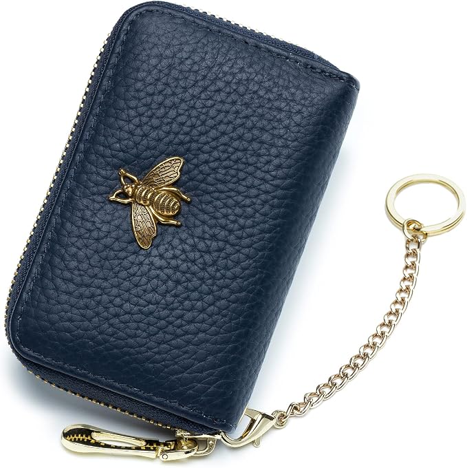 imeetu RFID Credit Card Holder, Small Card Wallet Women, Leather Card Case | Genuine Leather Women's Card & id Cases, Change Coin Purse with Zipper Keychain id Window, 20 Colors & 3 Styles, Daily, Gifts