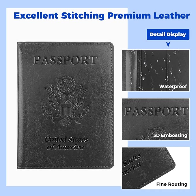 Passport Holder for Travel Men Women - Passport Cover, Passport Wallet Case Travel Essentials Travel Must Haves Accessories Blocking Leather Card Slot Protector for Stocking Stuffers Gifts,Black&Brown