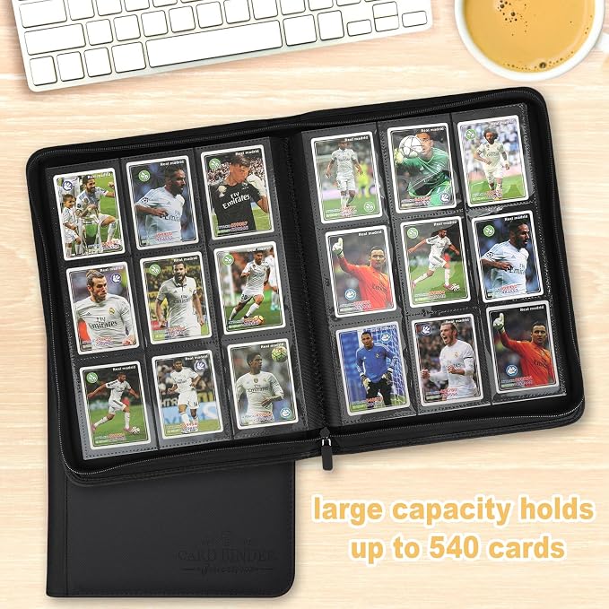 9 Pockets Card Binder,Premium Zip Trading Card Binder,540 Double Sided Pocket PU Collection Binder, Collector Album, Card Folder for MTG, TCG, Business Cards.(Black)