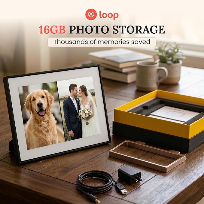 Loop Wi-Fi Digital Picture Frame with Touch Screen – 10-Inch Digital Photo Frame for Home – Text Message and App Photo Sharing – User-Friendly Digital Frame – Gift for Family