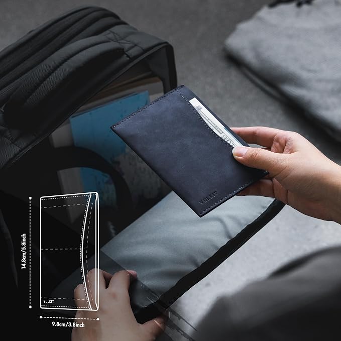 VULKIT Passport Cover Ultra Slim Design Leather Passport Sleeve RFID Blocking with 2 Card Slots, Anti-Theft Travel Essentials