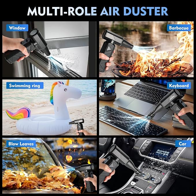 WHATOOK Compressed Air Duster: 180000RPM Air Blower with Stepless Speed Regulation Mode, Electric Air Duster with Brushless Motor, Air Duster for Keyboard, Computer, Car and Home Cleaning（Black）