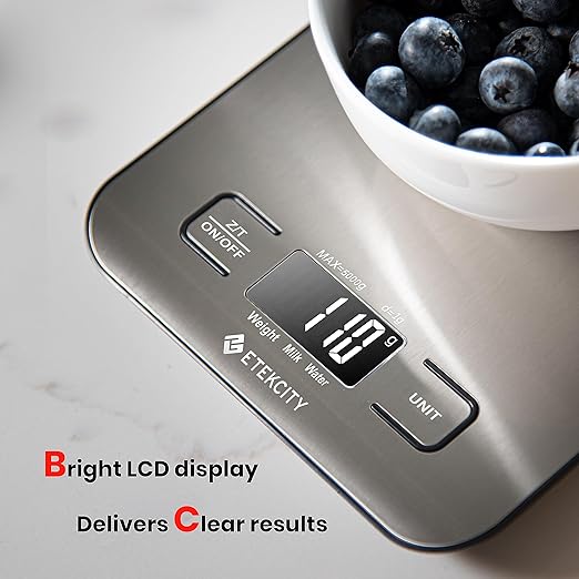 Etekcity Food Kitchen Scale, Digital Grams and Ounces, 11lb | Tare function, ideal for baking, weight loss, keto, meal prep, packages, liquids and jewelry, 304 Stainless Steel