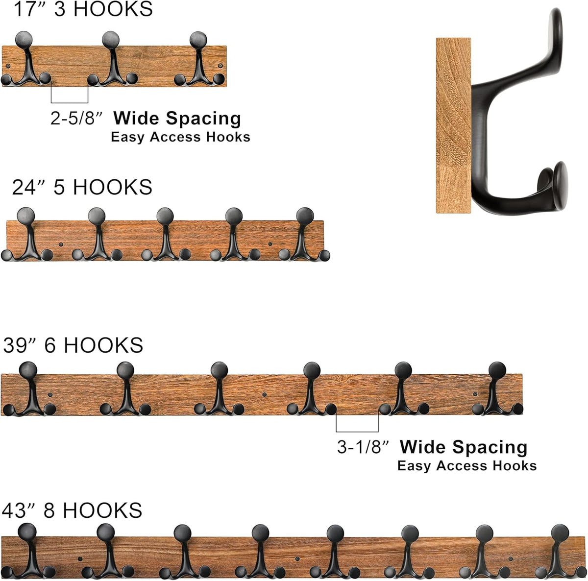 SKOLOO 24-Inch White Wood Coat Rack Wall Mount with 5 Triple Hooks - Ideal for Family Entrances, Classrooms, and Pet Supplies Storage - Perfect Coat Hooks for Wall, Pack of 2