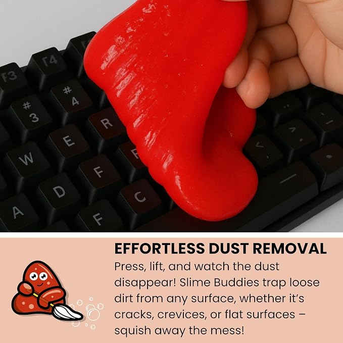 Slime Buddies Car Cleaning Gel Putty - Strawberry Scented Interior Detailing Tool for Cup Holders, Air Vents & Keyboard - Reusable Auto Detailing Accessories - Dust Remover Goop - Gifts for Men Women