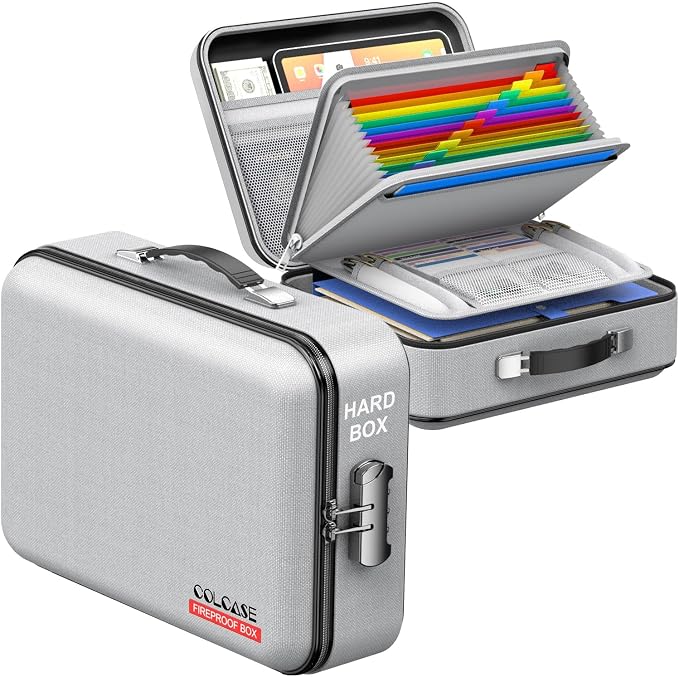 Fireproof Document Organzier with Lock, Hard Fireproof Document Box | Hard-Shell Fireproof Waterproof Document Box with Combination Lock Grey