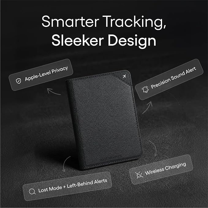 Apple MFi Certified Trackable Passport Holder for Travel (iOS Only) Works with Apple Find My, Rechargeable Passport Cover Air 3-Year Battery Life, Black RFID Blocking Travel Wallet Gift