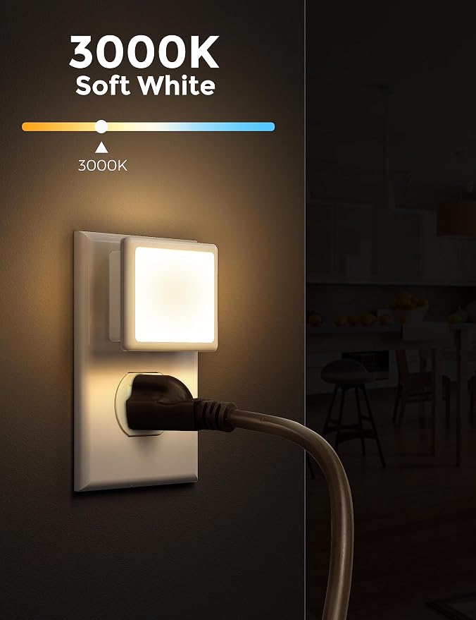 L LOHAS LED Night Lights Plug into Wall 2-Pack, 0.3W Plug in Night Light, Dusk to Dawn, 3000K Soft White, Bright Nightlight Auto-On/Off, for Adults Kids Room Bedroom Bathroom Hallway Kitchen, Non-Dim