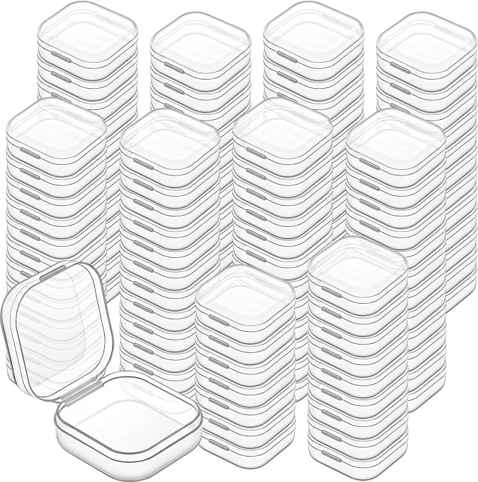Jetec 120 Pieces Mini Plastic Clear Beads Storage Containers Box for Collecting Small Items, Beads, Jewelry, Business Cards, Game Pieces, Crafts (1.4 x 1.4 x 0.7 Inch)