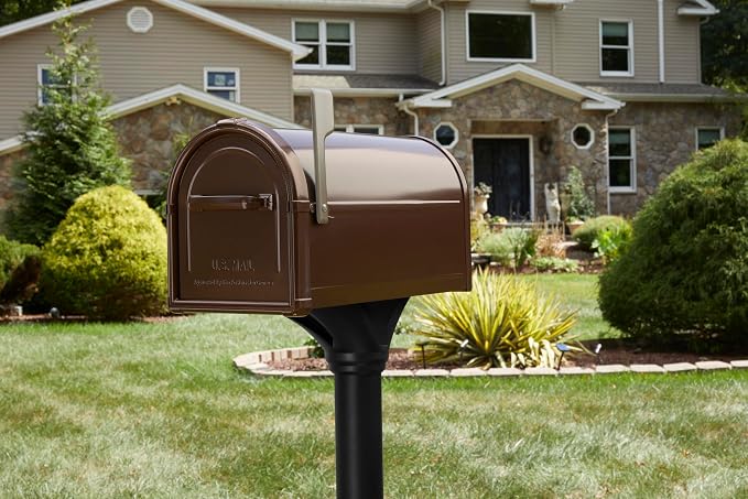 Architectural Mailboxes Hillsborough Post Mount Mailbox, Copper, Large | Galvanized steel build for outside with rust-resistant powder-coat finish and a magnetic door closure. USPS approved.