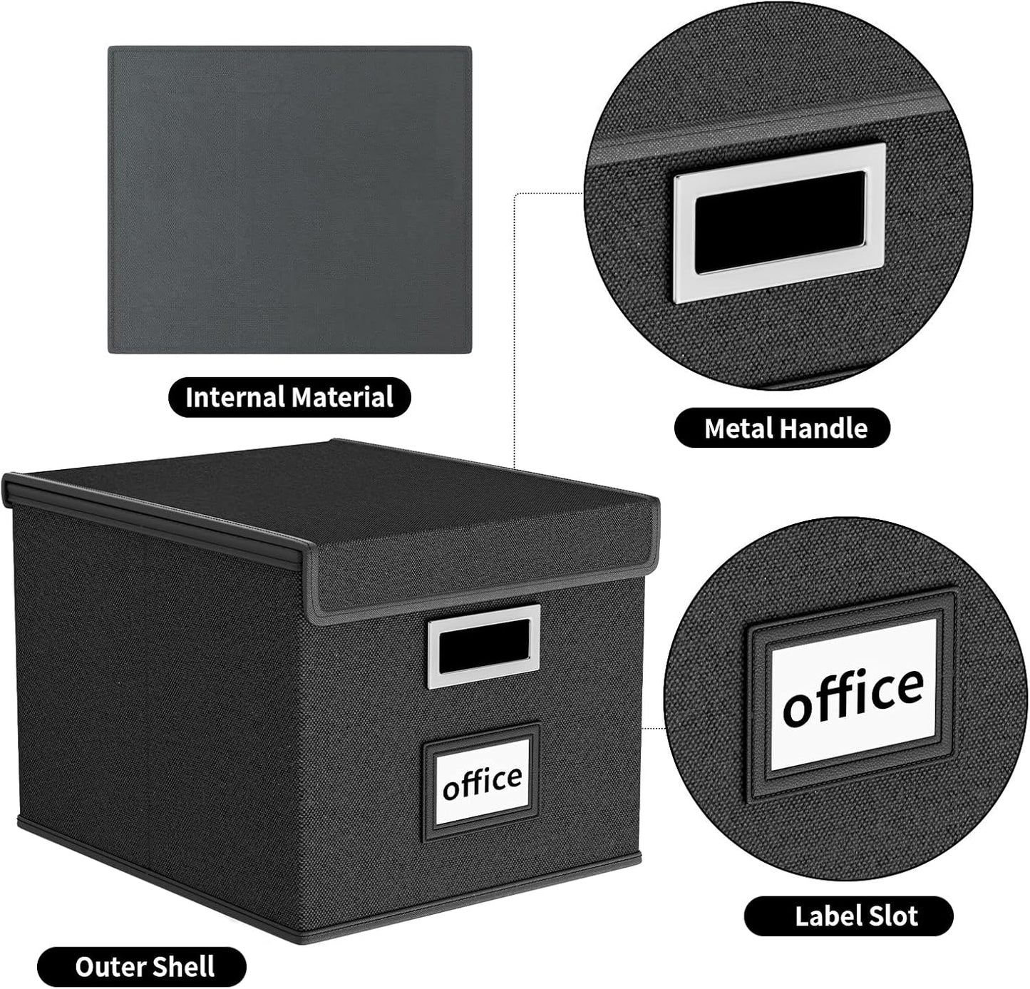 Huolewa Upgraded Portable File Organizer Box, Large Linen Hanging Office Document Storage Box with Lid - Black, Collapsible Filing & Storage Boxes for Office/Decor/Home - 14.9 x 12.59 x 10.8 inch