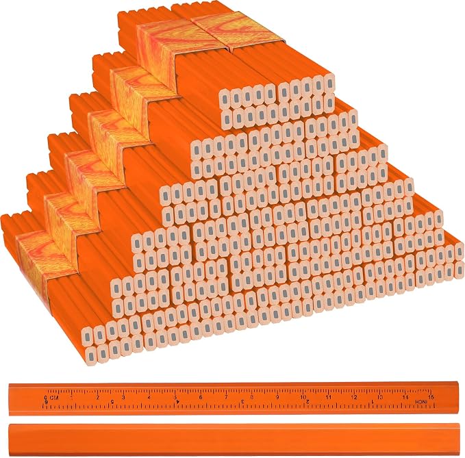 Lincia 300 Pcs Carpenter Pencils 7 Inch Octagonal Flat Carpenter Marking Pencils Hard Black Construction Contractor Pens for Woodworking and Concrete Marking(Orange)