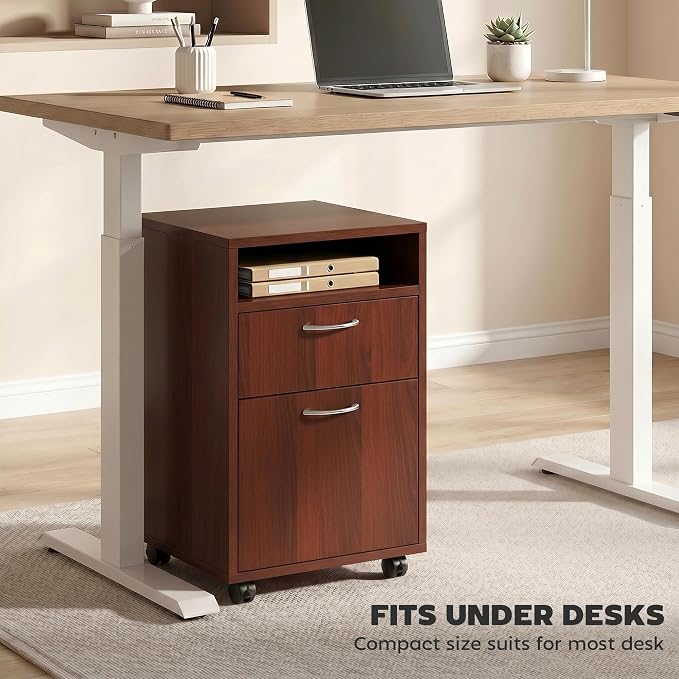 HOMCOM Mobile Storage Cabinet Organizer, Bathroom Drawer Cabinet, Brown | Printer Stand, Castors