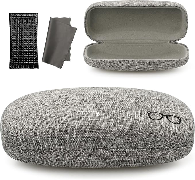 Vemiss Hard Shell Sunglasses Case, Large Linen Fabric Protective Glasses Case for Men Women