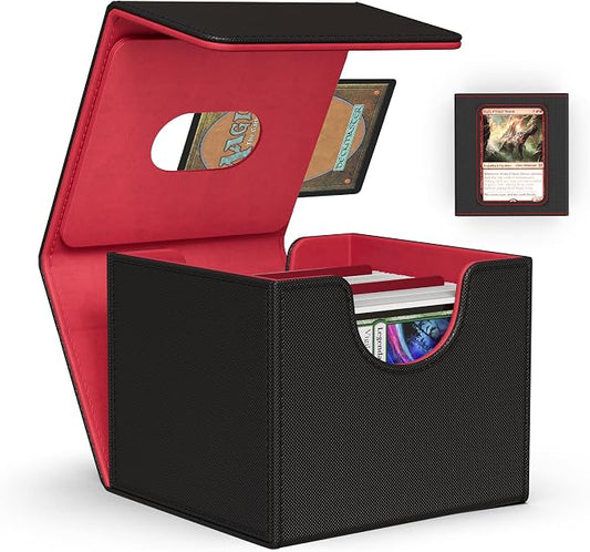 ZLCA MTG Commander Deck Box, Card Deck Box for Trading Card, Holds 110+ Double Sleeved Cards Fits for TCG CCG Magic Cards with 2 Dividers (Black & Red)