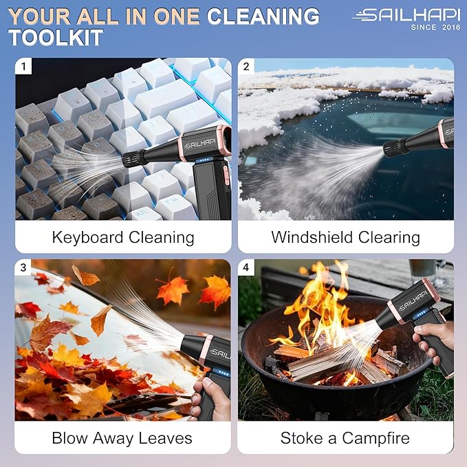 Electric Air Duster, 300000RPM High-Speed Cordless Blower for Barber with Variable Speed & Brushless Motor, Portable Mini Blower for Keyboard, PC, Computer, Replaces Canned Air, Gifts for Men