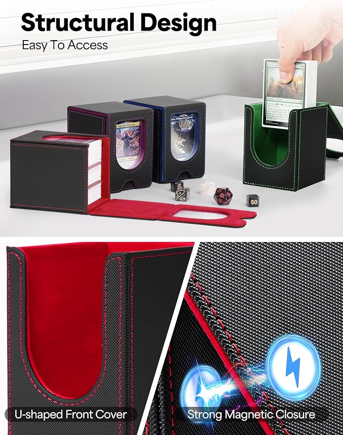 4 Pack Card Deck Box for MTG Commander, Card Case Holds 100+ Double-Sleeved Cards, Magic Card Box Fits for TCG/PTCG/CCG Card with 8 Dividers (4 Colors)