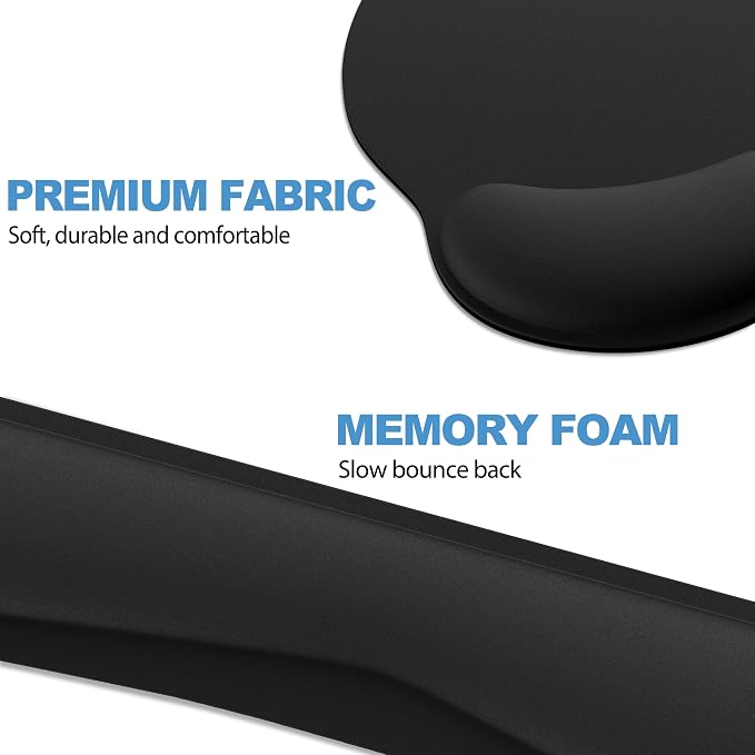 Ergonomic Mouse Pad with Wrist Rest and Keyboard Wrist Rest, Mousepad | Memory Foam Wrist Rest for Computer Keyboard, Pain Relief, Non-Slip Rubber Base, Black Mouse Pad Wrist Support for Gaming