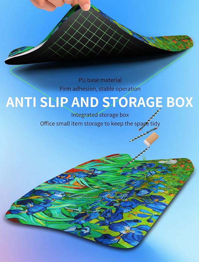 Ergonomic Wave Wrist Rest with Keyboard Stand, Cushioned Palm Rest, Comfortable Integrated Memory Foam for Natural Typing and Relieve Wrist Pain, Van Gogh Iris Flower