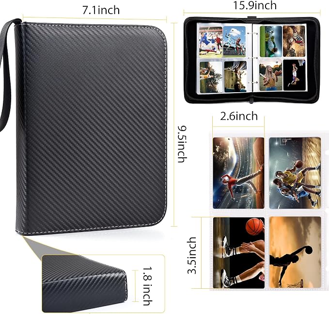 WOT I Trading Card Binder, 400 Pockets Card Binder Sleeves with Zipper, Double Sided Pockets Card Holder Carry Card Case for Baseball Card, Football Card