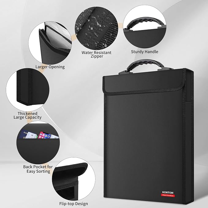 6400℉ Fireproof Document Bag with Lid, Two Storage Pockets Fireproof Bag | 15.4"x11.4"x1.77" Waterproof Money Bag for Files, 12 Layers Heat Insulated Safe for A4 Legal Letter Size Files and Valuables