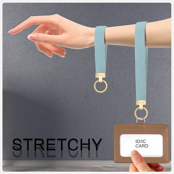 Fishent Stretchy Wristlet Keychain, Cute Key Chain, Woven Wrist Lanyard for Car Keys with 3 Keyrings and D-ring for Women Men