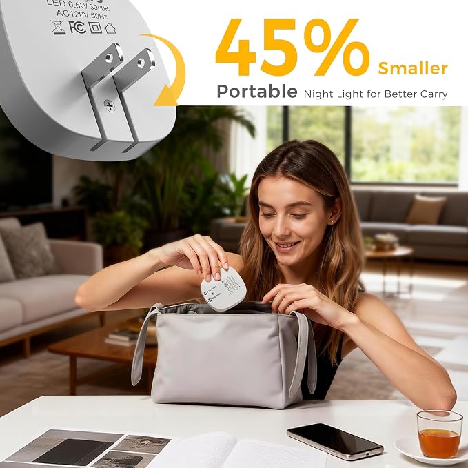 L LOHAS LED Night Lights Plug into Wall, Dimmable Night Light with Dusk to Dawn Sensor, Nightlight for Bathroom Night Light, Hallway, Kitchen, 3000K Soft White, Foldable