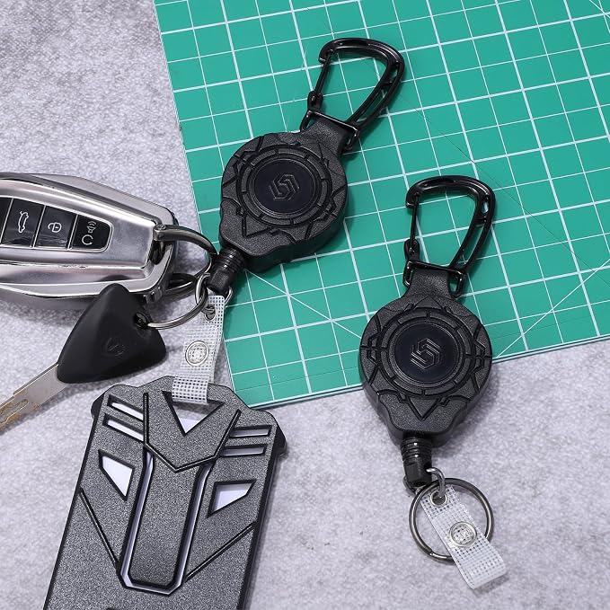 2 Set Retractable Badge Holders Heavy Duty Carabiner Badge Reel Retractable Keychain with Tactical ID Card Badge Holders