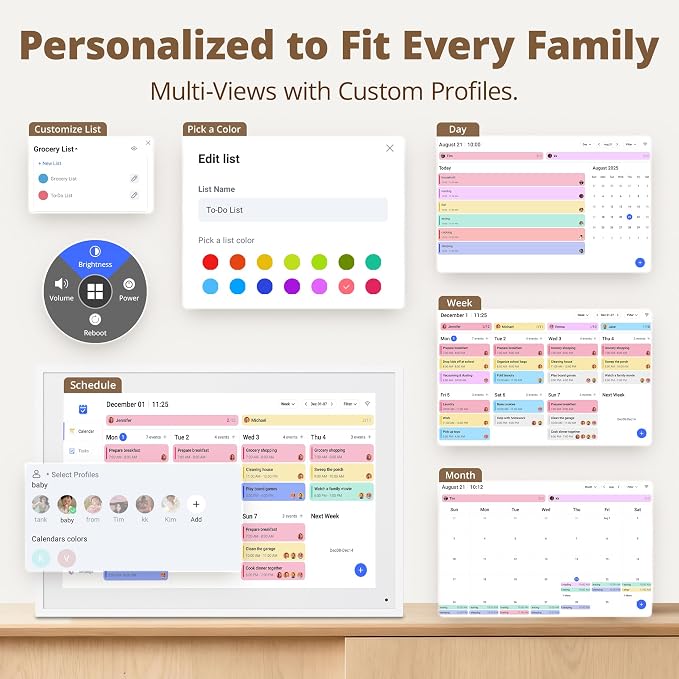Digital Touchscreen Calendar 10.1 Inch – Interactive Electronic Calendar & Smart Family Hub with Cross-Device Sync, Schedules Reminders, Chore Chart, Rewards & Photo Display, Desk Mount