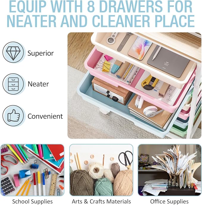 Rolling Storage Cart, Rainbow Cart with 8 Drawers and Wooden Tabletop, Teacher Organization for Classroom, Art Cart for Classroom,Office,Bedroom,Rainbow | Teacher Organization for Classroom, Art Cart for Office,Bedroom,Craft Room