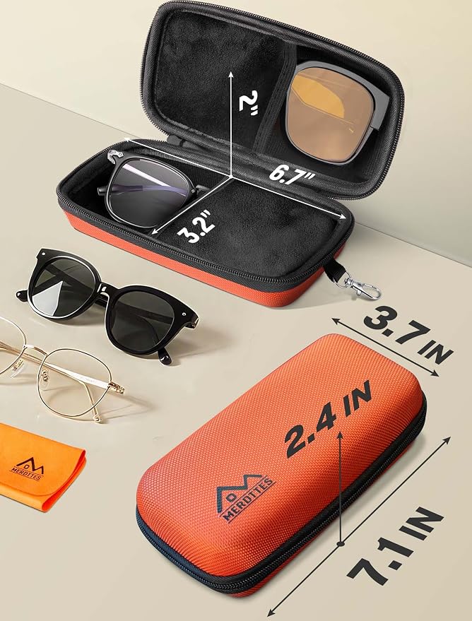Double Glasses Case Hard Shell, Dual Sunglasses Organizer w/Zipper, Shockproof Travel Eyewear Storage Case for Car