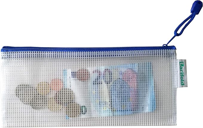 Tarifold Mesh Zipper Storage Bags, 9-7/8" x 4-1/2", Blue, 8 Pack | 8 reusable zipper storage bags, 9-7/8" x 4-1/2", for documents and supplies, blue, home, office or travel