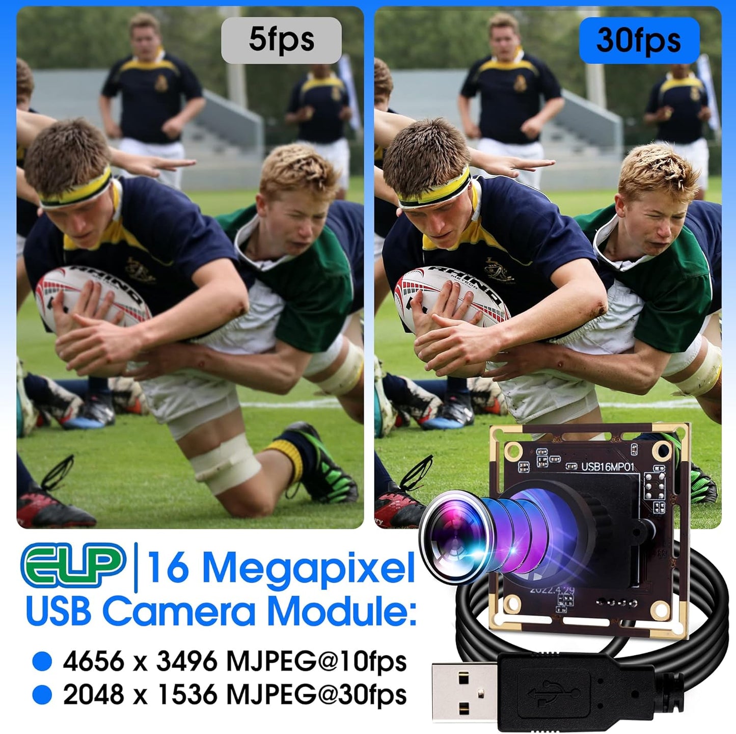 ELP 16MP Wide Angle USB Camera Module for Raspberry Pi and Computer 4K Mini UVC USB2.0 Video Webcam Board with 118degree No Distortion Lens IMX298 Industrial PC Lightburn Camera for Laptop,Jetson Nano