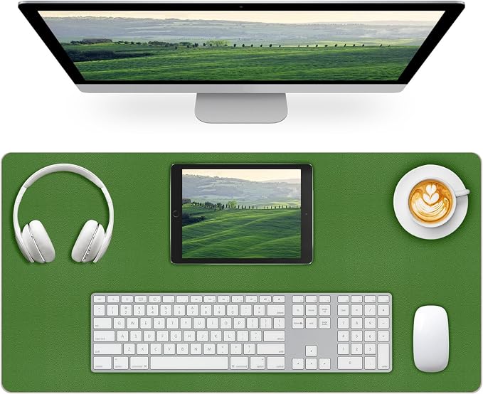 Leather Desk Pad Mat, Green Desk Mat, 31.5" x 15.7" | Non-slip and Waterproof Computer Mat, Large Desk Protector for Office/Home, Desk Accessories