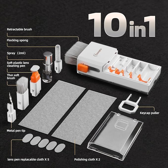 Keyboard Cleaner & Laptop Cleaning Kit for Computer Screen, White | High-density Soft brush, Screen Cleaner Spray,2mm Thicken Large Microfiber Polishing Cloth,Metal Pen Tip,Flocking Sponge