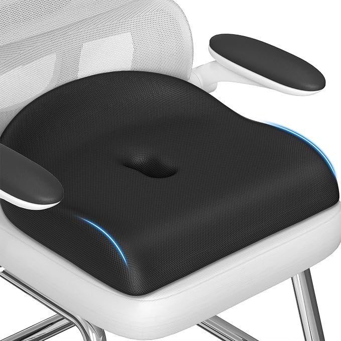 Ergonomic Memory Foam Seat Cushion for Office Chair, Black | Wheelchair Cushions for Tailbone, Hip, Sciatica Support, Soft & Breathable, Chair Pad for Long Sitting, Driving