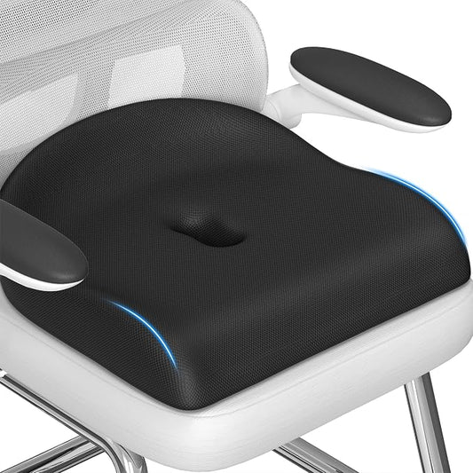 Ergonomic Memory Foam Seat Cushion for Office Chair, Black | Wheelchair Cushions for Tailbone, Hip, Sciatica Support, Soft & Breathable, Chair Pad for Long Sitting, Driving