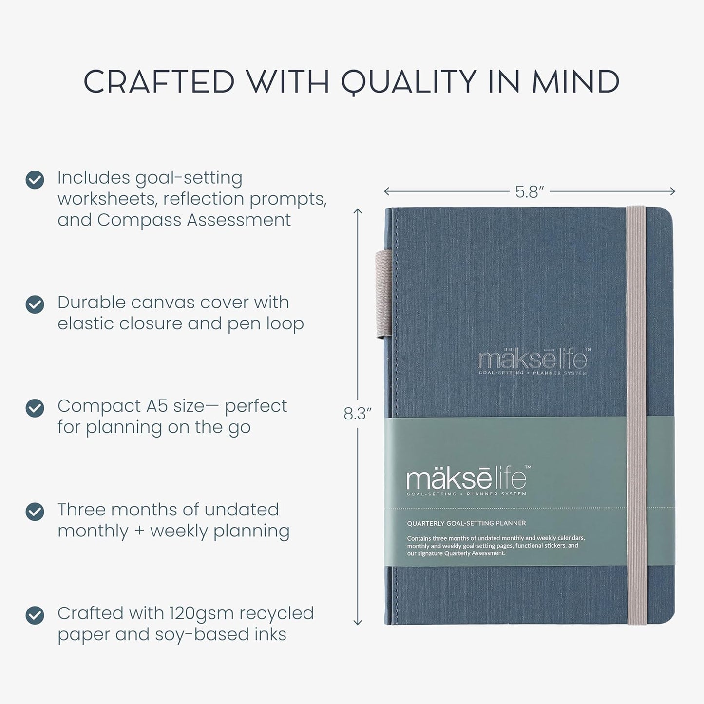 90-Day Quarterly Planner - Entrepreneur Goal Setting & Project Management, Undated 3-Month Productivity Planner for Small Business Owners, Navy