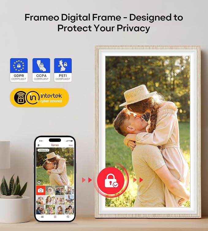64GB Frameo 15.6" Digital Picture Frame Large 1920 x 1080 IPS FHD Touch Screen WiFi Electronic Photo Frames Share Moments Instantly Anywhere Best Gifts for Parents and Grandparents White Wood