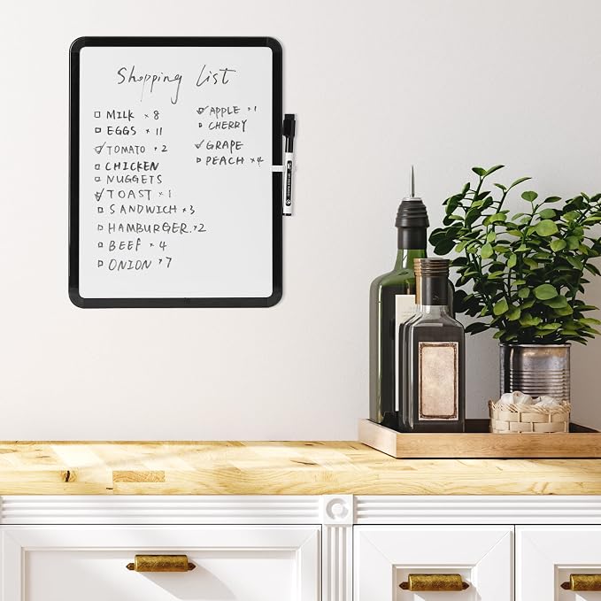 Mr. Pen- Dry Erase Board, 14” x 11” with a Black Dry Erase Marker | Black Frame, Small Mini White Board for Students, Fridge, Wall, Locker, Includes Double Sided Tapes